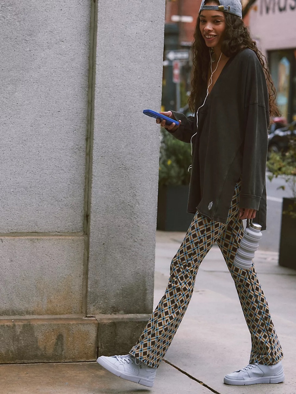 Free People Movement Plaid Flare Leg Hot Shot Pants